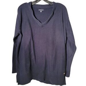 Tommy Hilfiger Women's V-Neck Long Sleeve Solid Navy Sweater Size XL